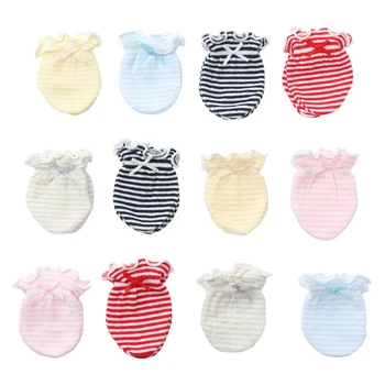 2Pairs אלסטי צבע ממתקים פסים Bowknot נגד אכילת יד התינוק Golves חם Anti-Scratch התינוק כפפות עבור 0-6,6-12Month